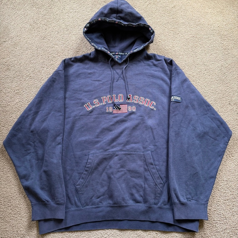 Vintage U.S Polo Assoc. Hoodie Men's Extra Large Navy Loose Fit Baggy Skater